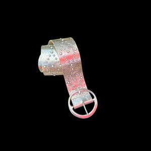 Another Line Inc. Metallic Gold Italian Leather Studded Wide Belt Side Large